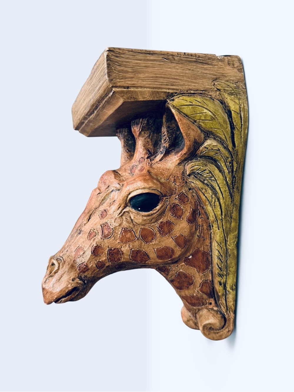 Handcrafted Giraffe Wall Corbel Shelf in Brown and Gold